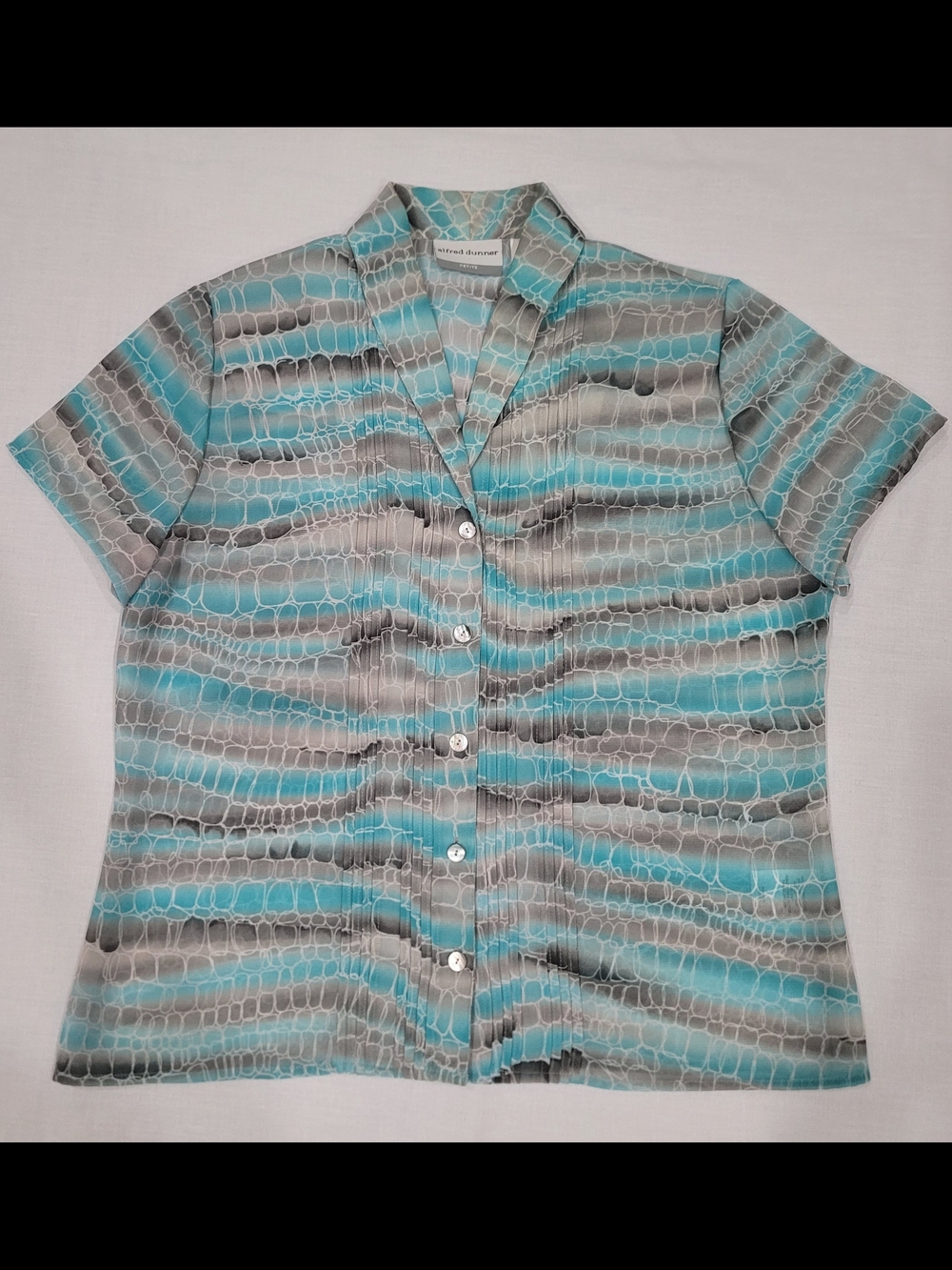Alfred Dunner Turquoise & Gray Short Sleeve Button-Front Shirt